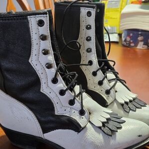 Black and White westren Lace-Up  Boots